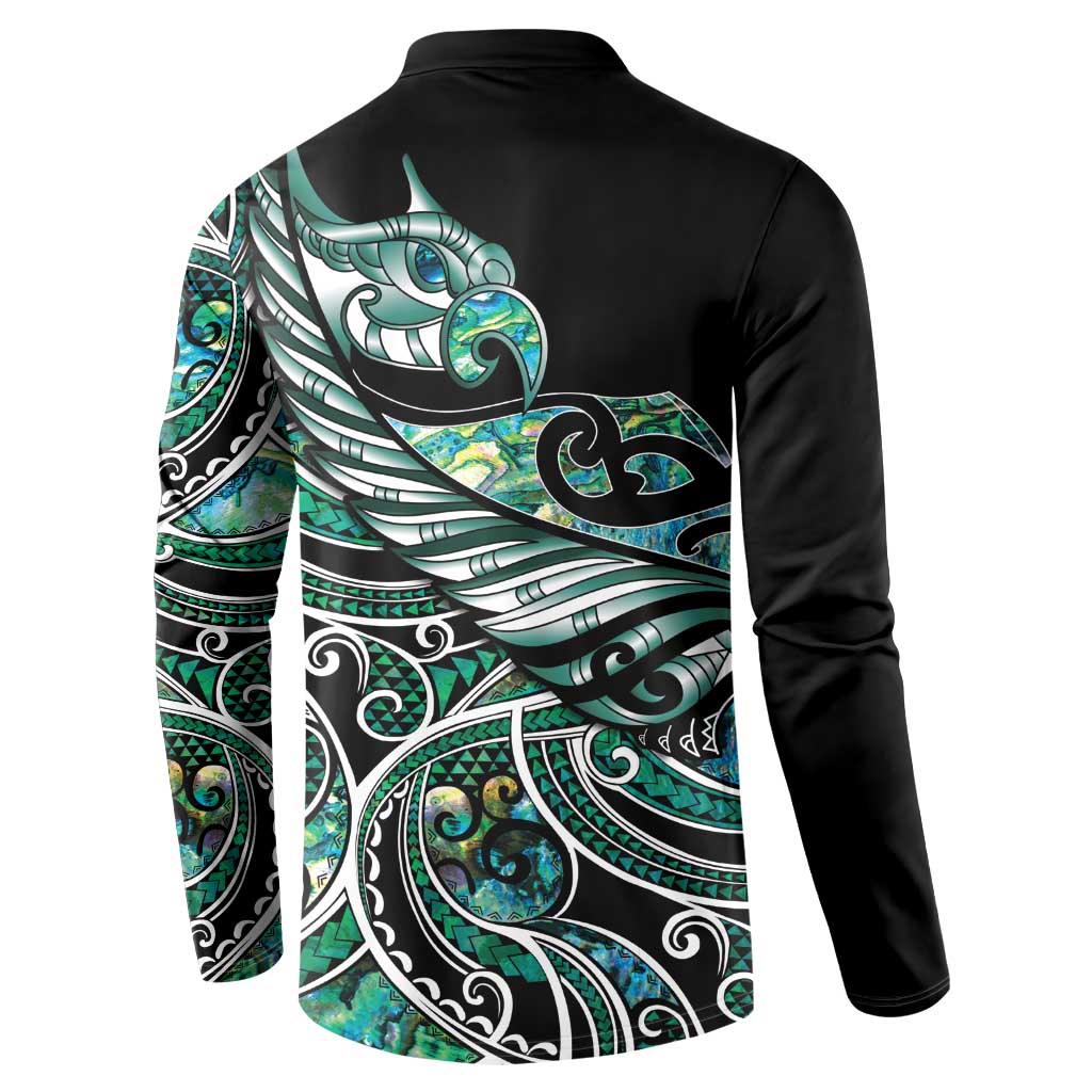 Maori Matariki - Manaia Button Sweatshirt Emerald Paua Shell