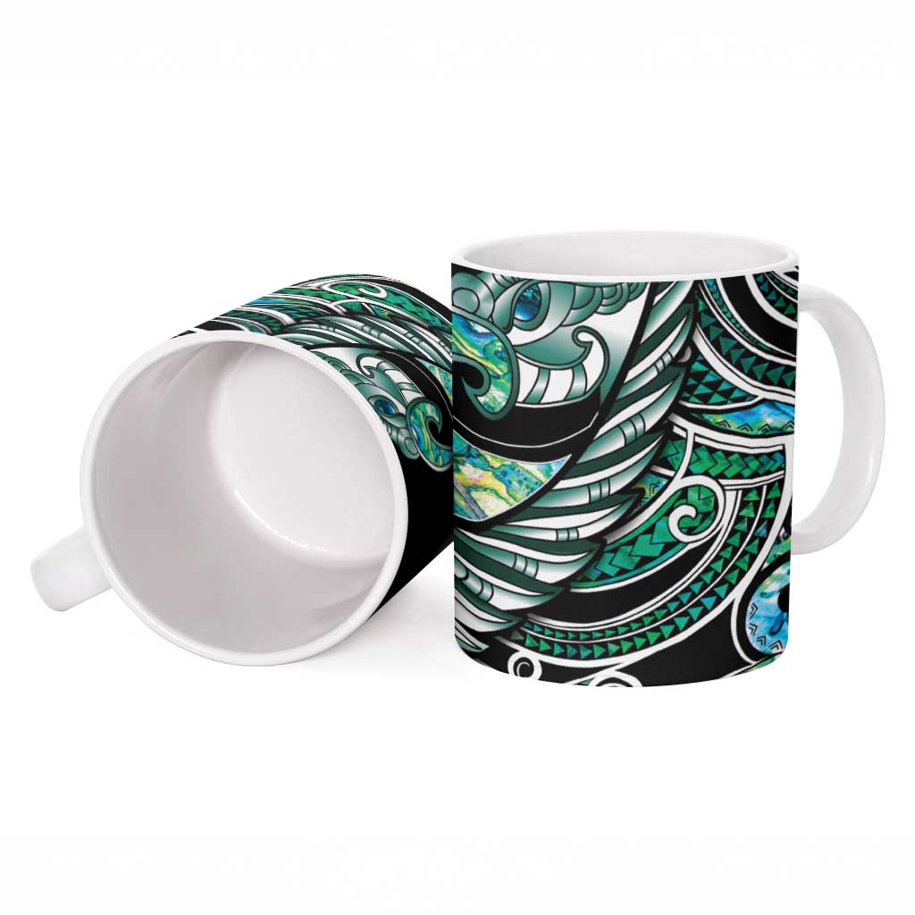 Maori Matariki - Manaia Ceramic Mug Emerald Paua Shell
