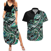 Maori Matariki - Manaia Couples Matching Summer Maxi Dress and Hawaiian Shirt Emerald Paua Shell