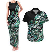 Maori Matariki - Manaia Couples Matching Tank Maxi Dress and Hawaiian Shirt Emerald Paua Shell