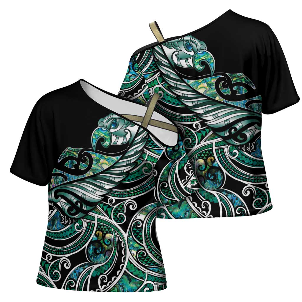 Maori Matariki - Manaia Cross Shoulder Shirt Emerald Paua Shell
