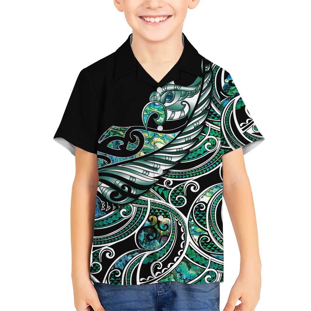Maori Matariki - Manaia Family Matching Long Sleeve Bodycon Dress and Hawaiian Shirt Emerald Paua Shell