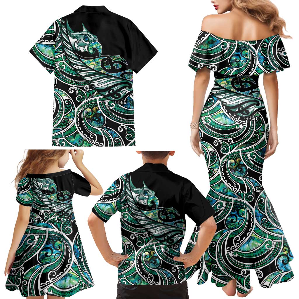 Maori Matariki - Manaia Family Matching Mermaid Dress and Hawaiian Shirt Emerald Paua Shell