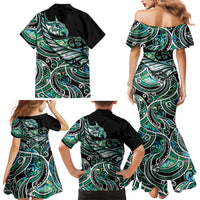 Maori Matariki - Manaia Family Matching Mermaid Dress and Hawaiian Shirt Emerald Paua Shell