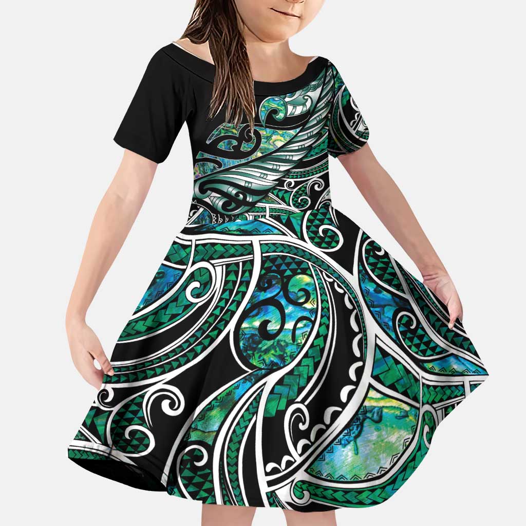 Maori Matariki - Manaia Family Matching Off Shoulder Short Dress and Hawaiian Shirt Emerald Paua Shell