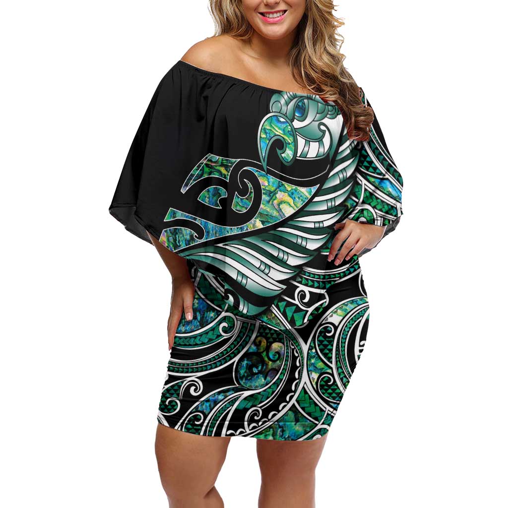 Maori Matariki - Manaia Family Matching Off Shoulder Short Dress and Hawaiian Shirt Emerald Paua Shell