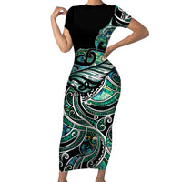 Maori Matariki - Manaia Family Matching Short Sleeve Bodycon Dress and Hawaiian Shirt Emerald Paua Shell