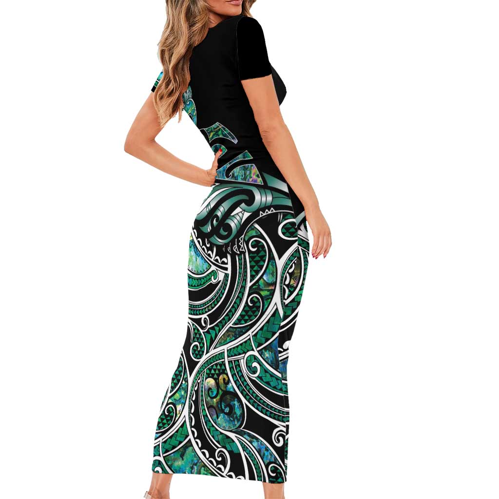 Maori Matariki - Manaia Family Matching Short Sleeve Bodycon Dress and Hawaiian Shirt Emerald Paua Shell