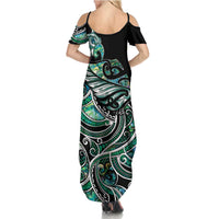 Maori Matariki - Manaia Family Matching Summer Maxi Dress and Hawaiian Shirt Emerald Paua Shell