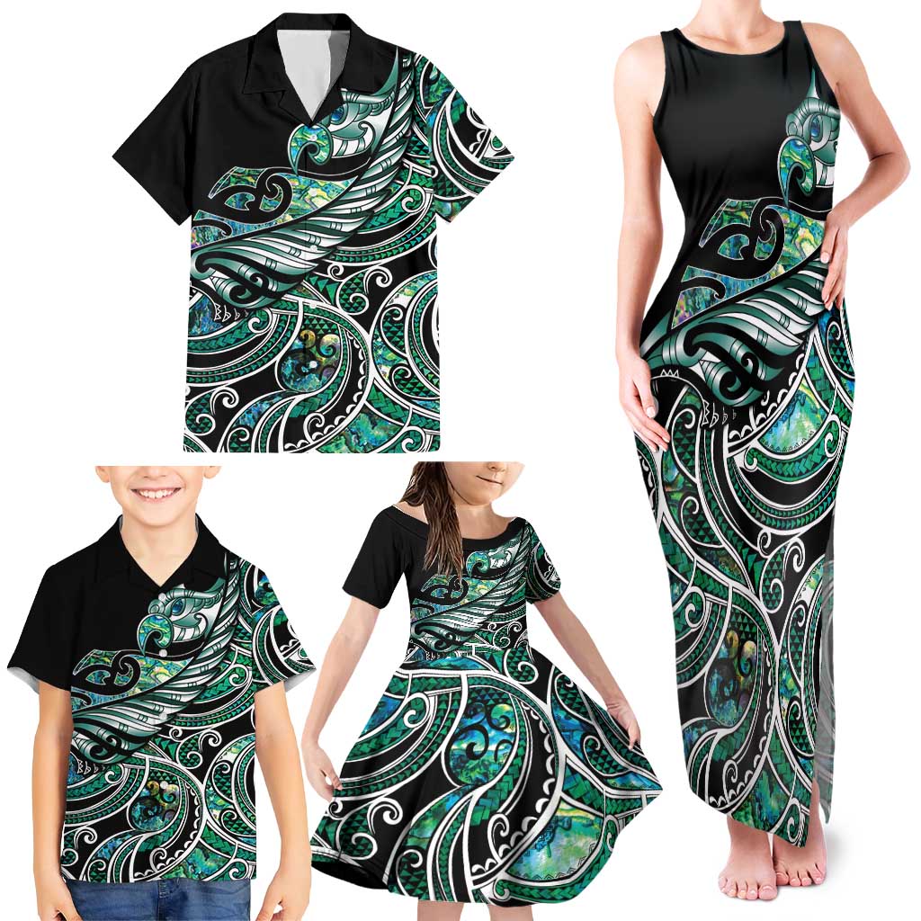 Maori Matariki - Manaia Family Matching Tank Maxi Dress and Hawaiian Shirt Emerald Paua Shell