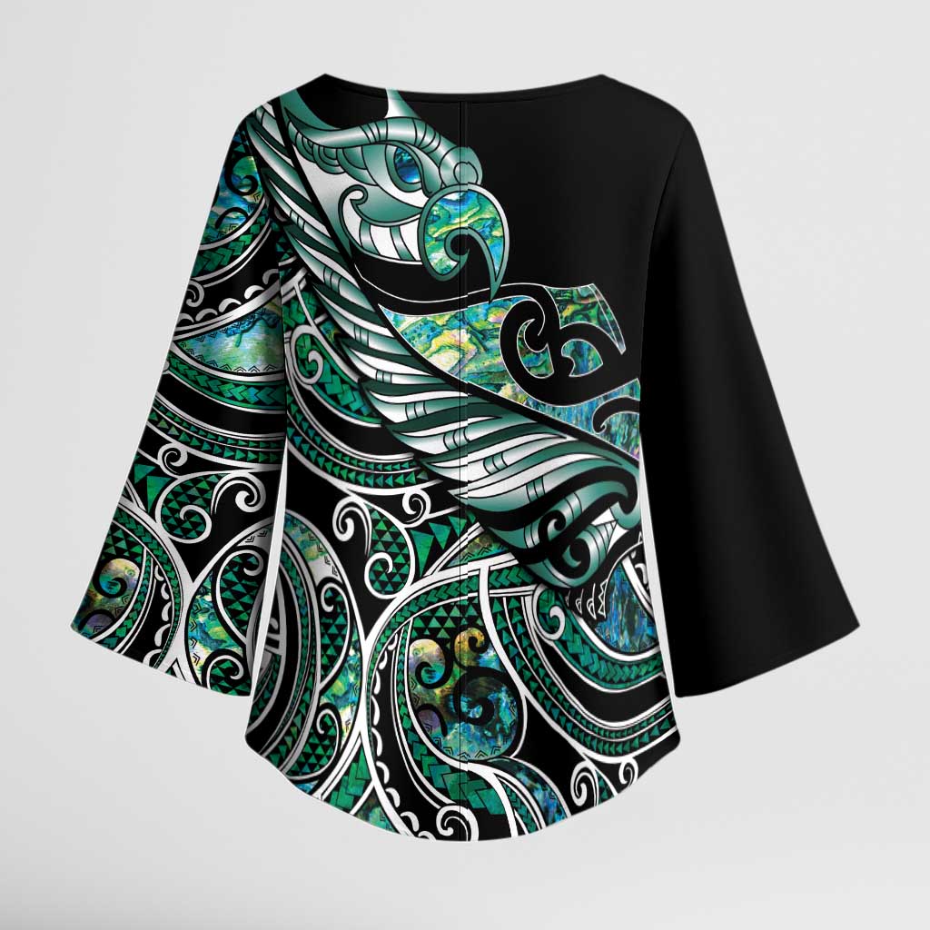 Maori Matariki - Manaia Kimono Sleeve Blouse Emerald Paua Shell
