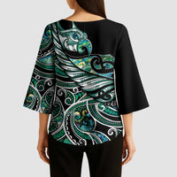 Maori Matariki - Manaia Kimono Sleeve Blouse Emerald Paua Shell