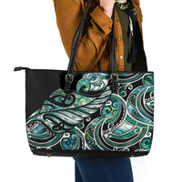 Maori Matariki - Manaia Leather Tote Bag Emerald Paua Shell