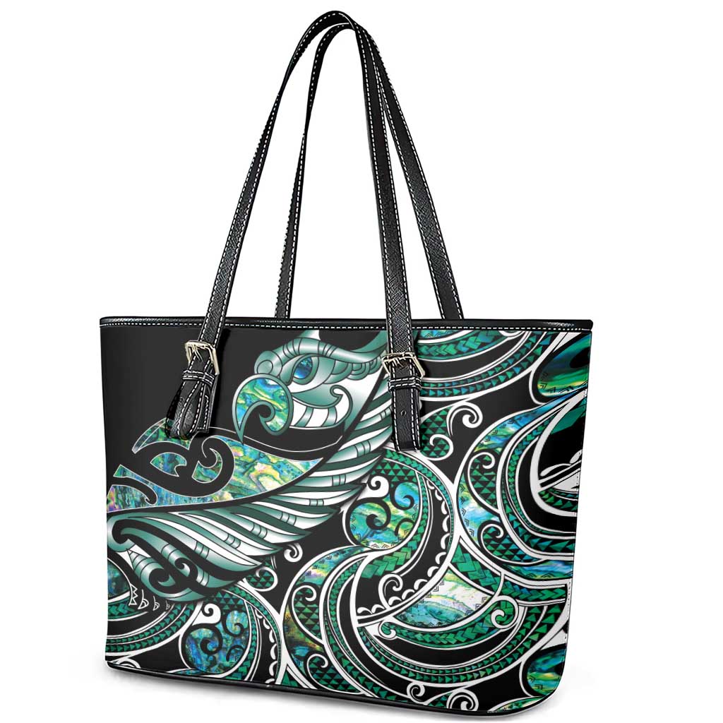 Maori Matariki - Manaia Leather Tote Bag Emerald Paua Shell