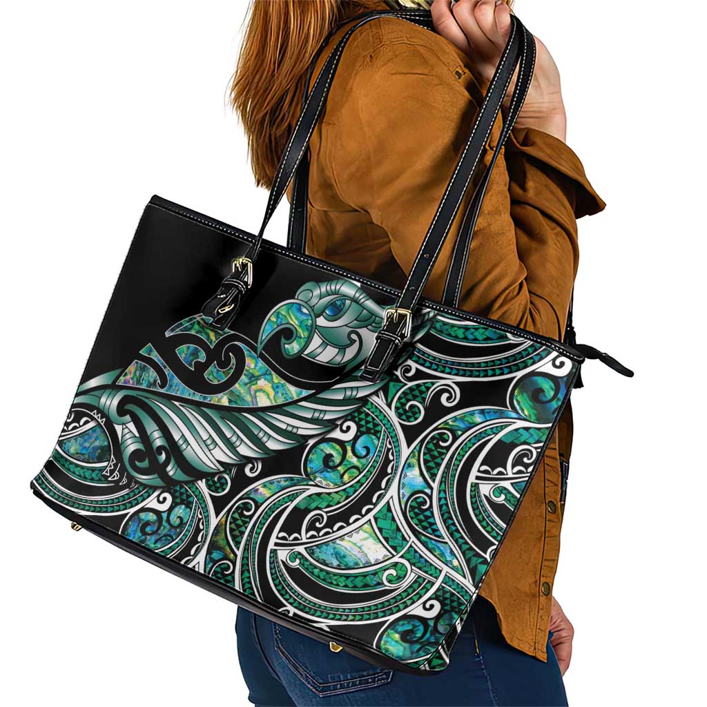 Maori Matariki - Manaia Leather Tote Bag Emerald Paua Shell