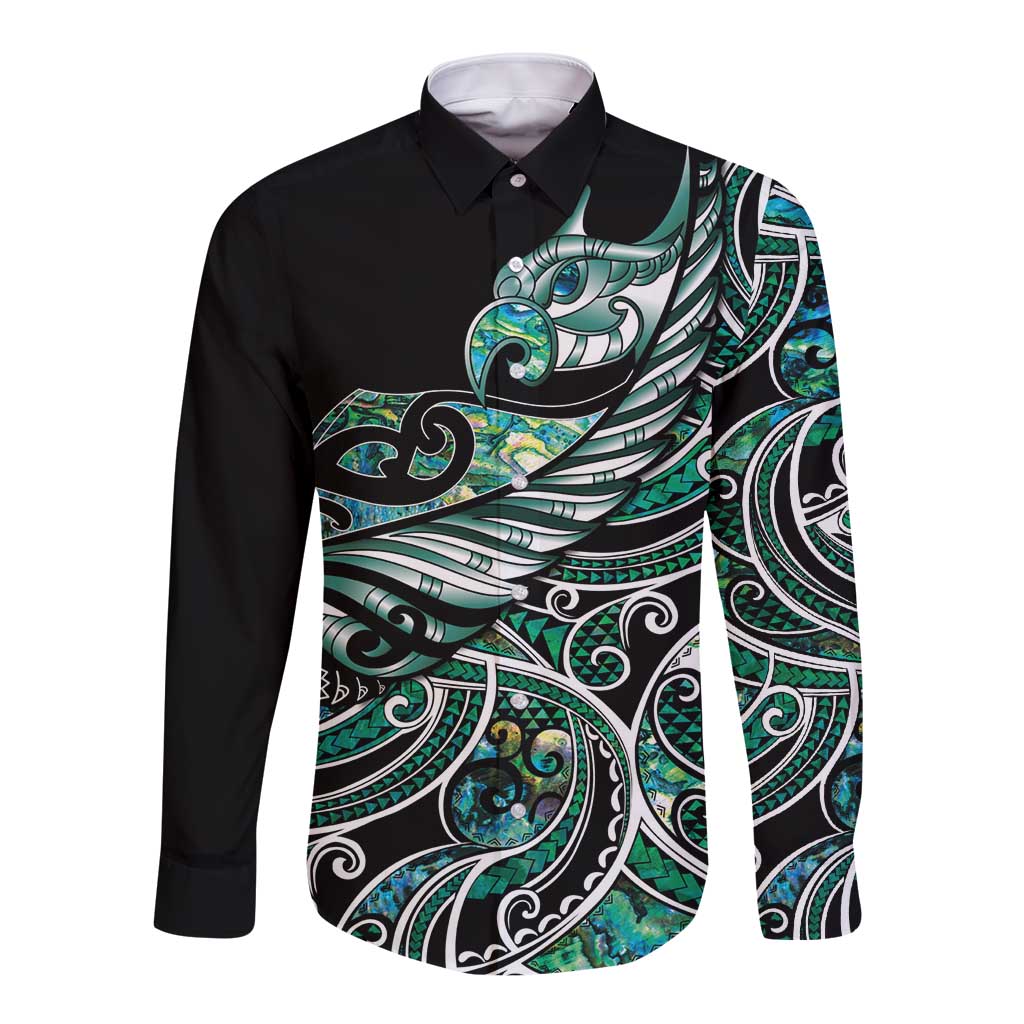Maori Matariki - Manaia Long Sleeve Button Shirt Emerald Paua Shell