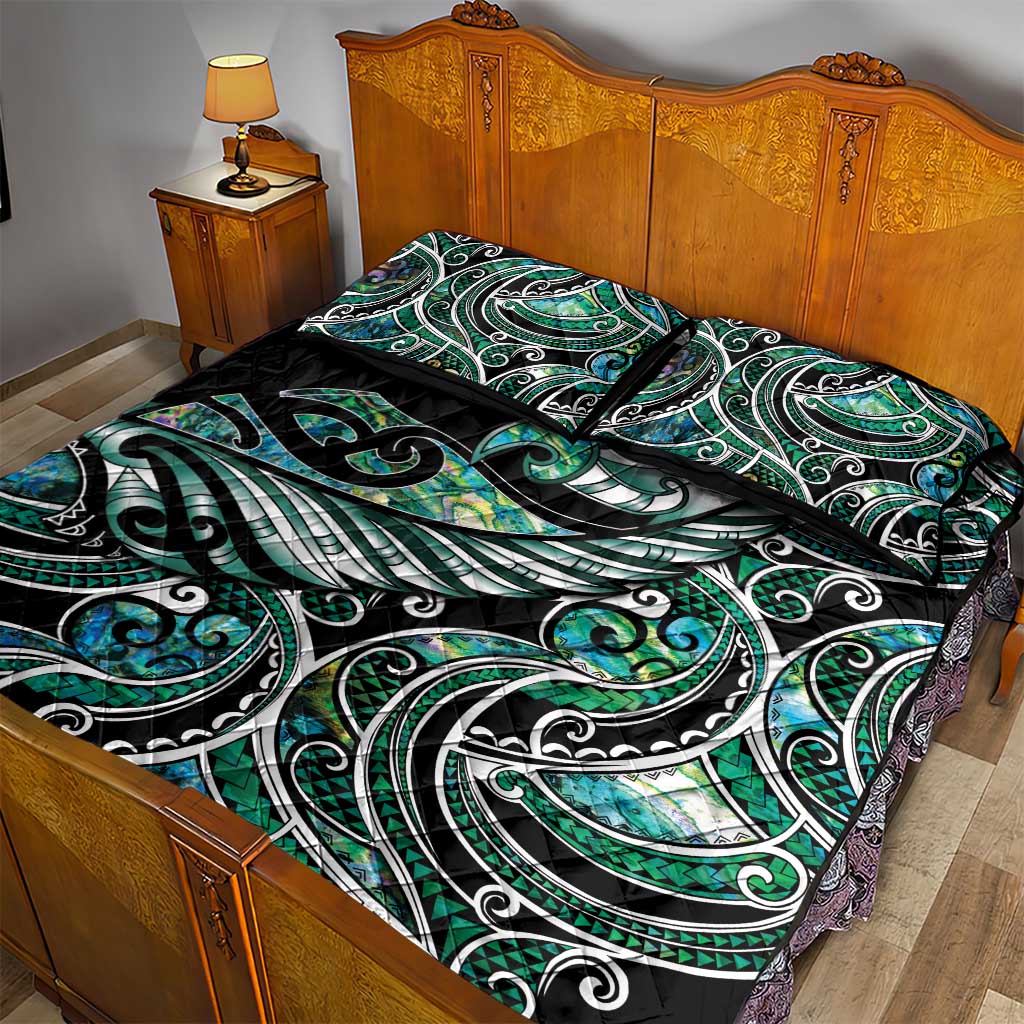 Maori Matariki - Manaia Quilt Bed Set Emerald Paua Shell
