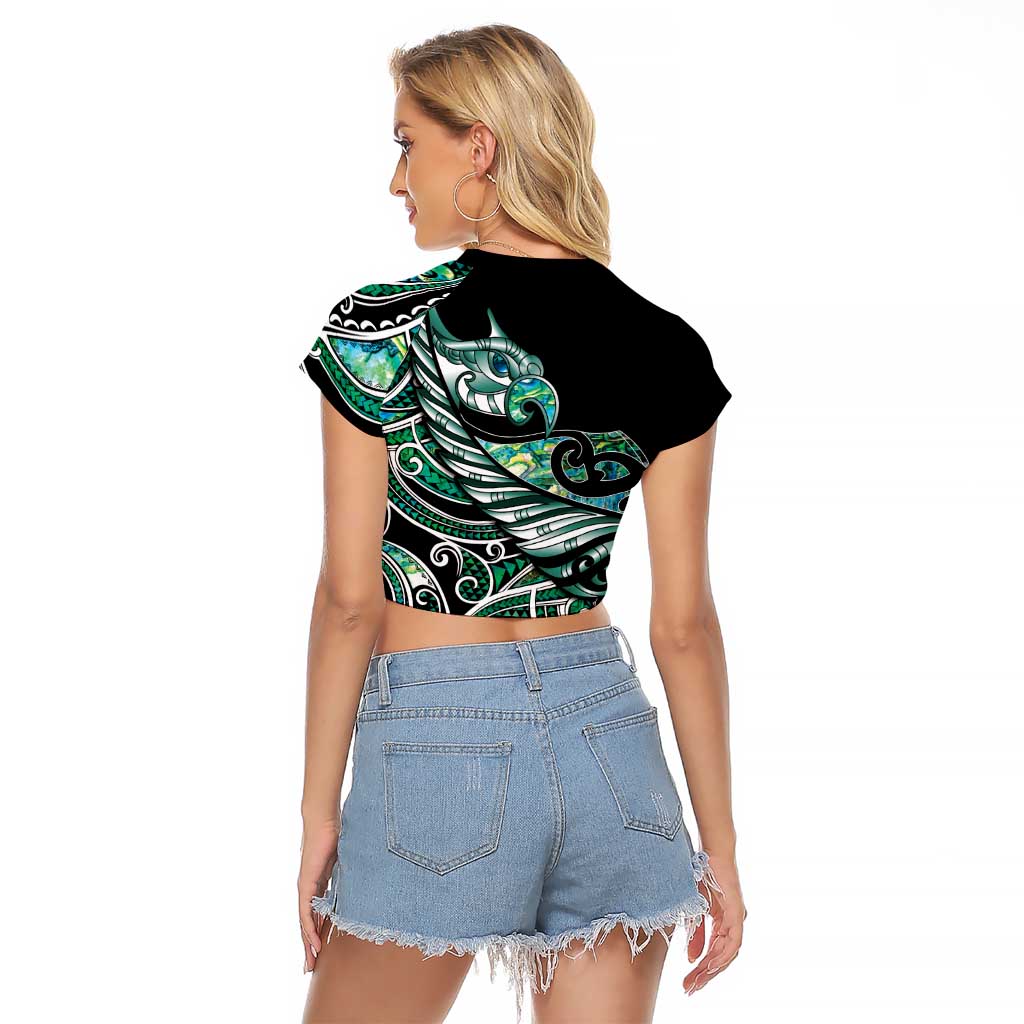 Maori Matariki - Manaia Raglan Cropped T Shirt Emerald Paua Shell