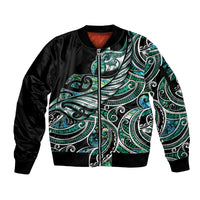 Maori Matariki - Manaia Sleeve Zip Bomber Jacket Emerald Paua Shell