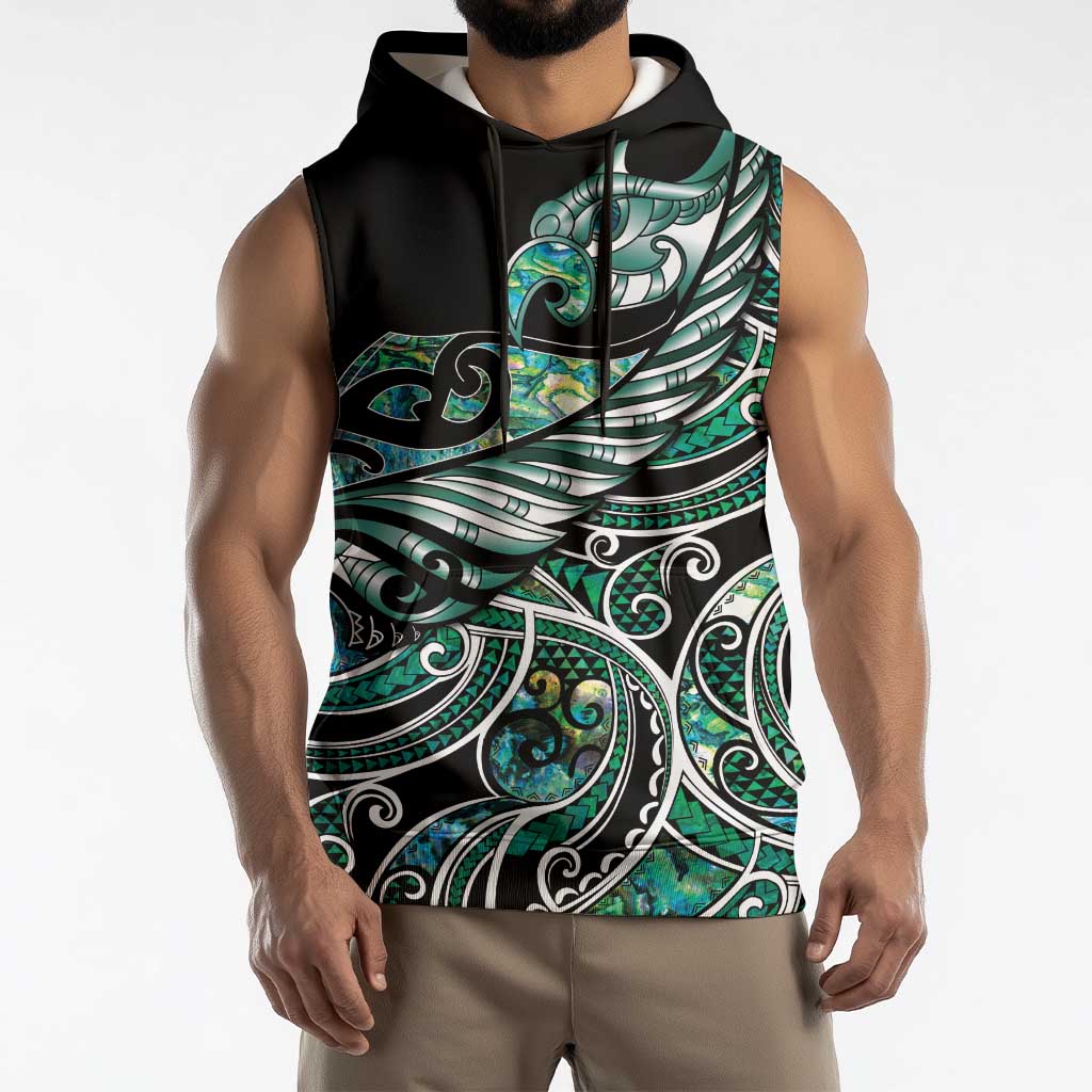 Maori Matariki - Manaia Sleeveless Hoodie Emerald Paua Shell