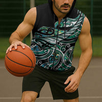 Maori Matariki - Manaia Sleeveless Zip Hoodie Emerald Paua Shell