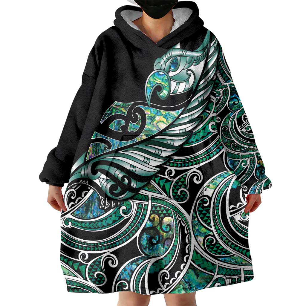 Maori Matariki - Manaia Wearable Blanket Hoodie Emerald Paua Shell