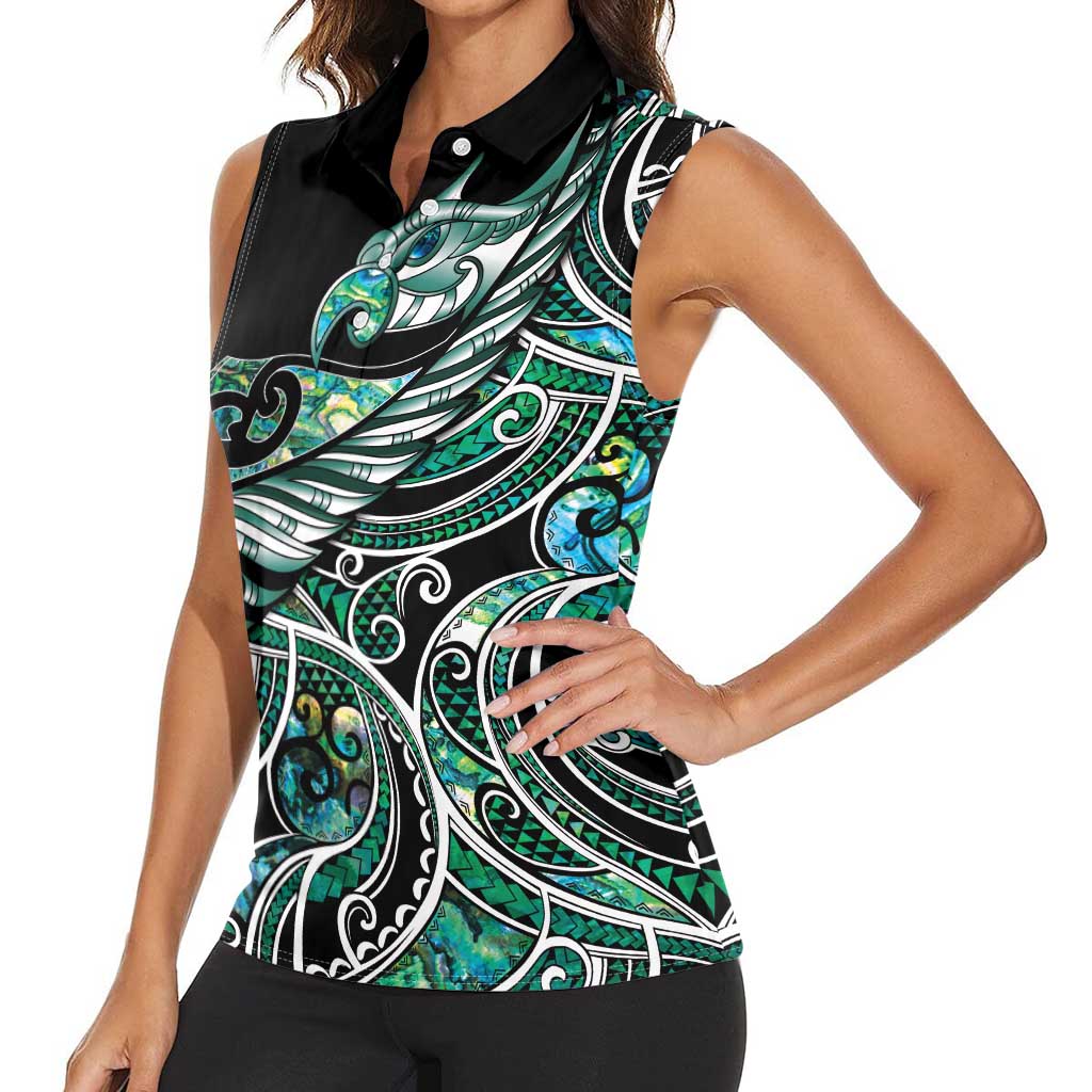 Maori Matariki - Manaia Women Sleeveless Polo Shirt Emerald Paua Shell LT7 - Polynesian Pride