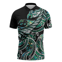Maori Matariki - Manaia Zipper Polo Shirt Emerald Paua Shell
