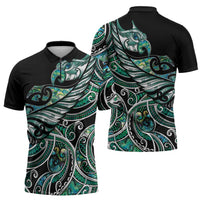 Maori Matariki - Manaia Zipper Polo Shirt Emerald Paua Shell