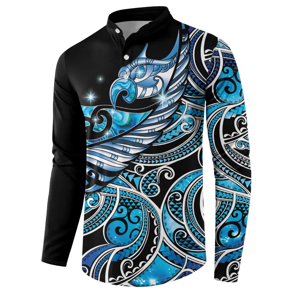 Maori Matariki - Manaia Button Sweatshirt Galaxy Blue Paua Shell
