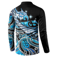 Maori Matariki - Manaia Button Sweatshirt Galaxy Blue Paua Shell