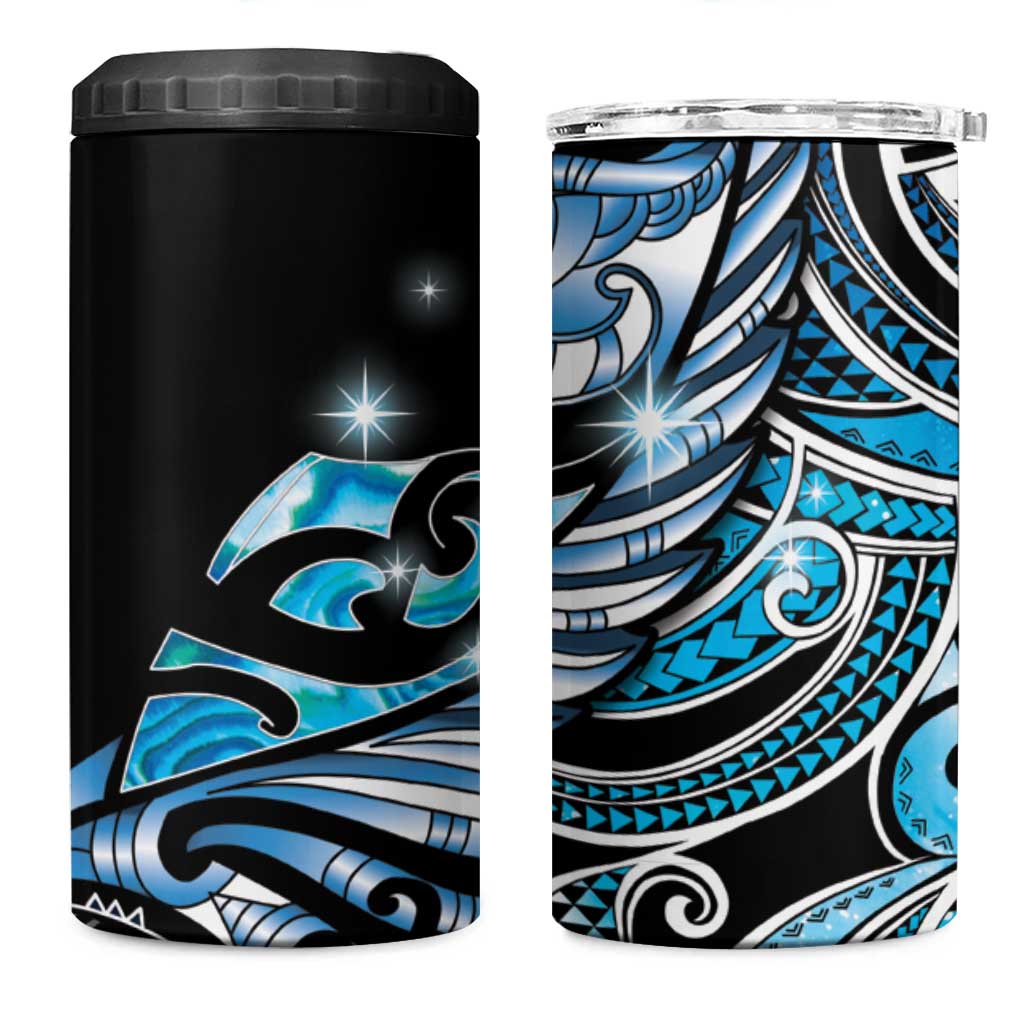 Maori Matariki - Manaia 4 in 1 Can Cooler Tumbler Galaxy Blue Paua Shell