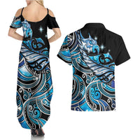 Maori Matariki - Manaia Couples Matching Summer Maxi Dress and Hawaiian Shirt Galaxy Blue Paua Shell
