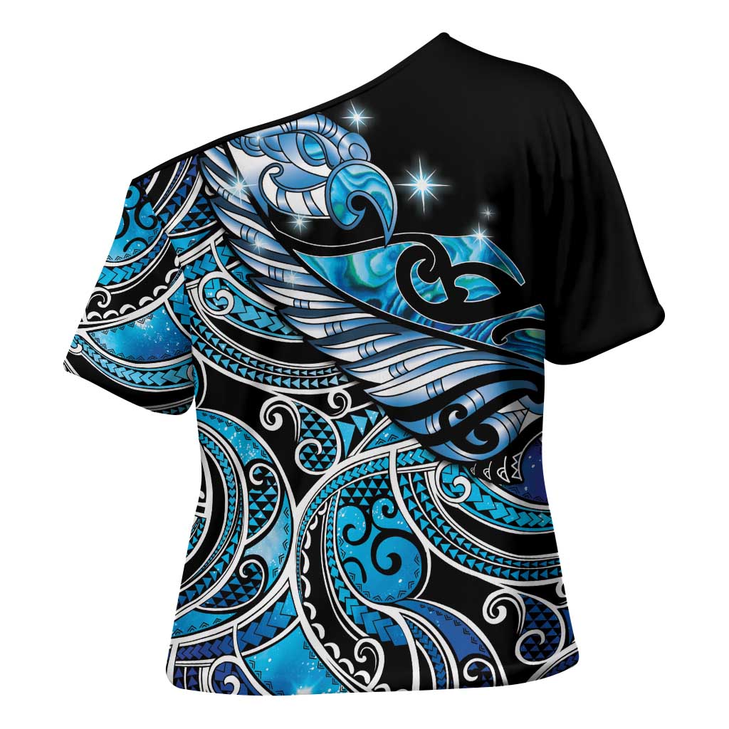 Maori Matariki - Manaia Cross Shoulder Shirt Galaxy Blue Paua Shell