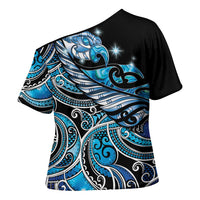 Maori Matariki - Manaia Cross Shoulder Shirt Galaxy Blue Paua Shell