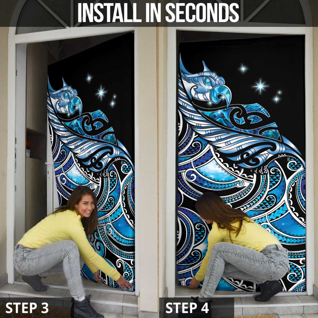 Maori Matariki - Manaia Door Cover Galaxy Blue Paua Shell