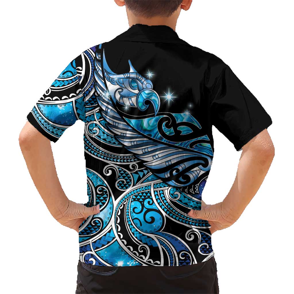 Maori Matariki - Manaia Family Matching Long Sleeve Bodycon Dress and Hawaiian Shirt Galaxy Blue Paua Shell LT7 - Polynesian Pride