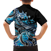 Maori Matariki - Manaia Family Matching Long Sleeve Bodycon Dress and Hawaiian Shirt Galaxy Blue Paua Shell LT7 - Polynesian Pride
