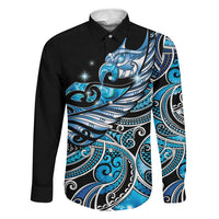 Maori Matariki - Manaia Family Matching Off The Shoulder Long Sleeve Dress and Hawaiian Shirt Galaxy Blue Paua Shell LT7 Dad's Shirt - Long Sleeve Blue - Polynesian Pride