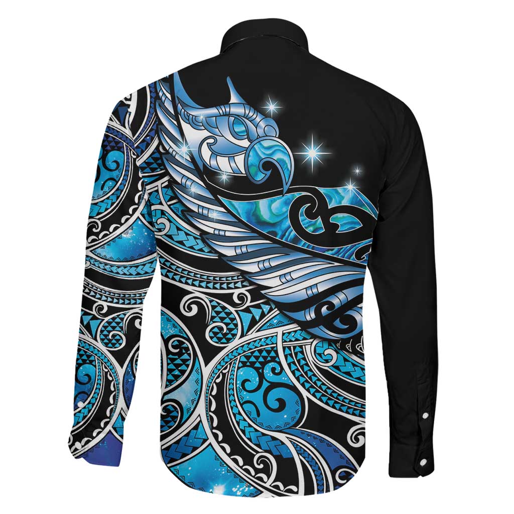 Maori Matariki - Manaia Family Matching Off The Shoulder Long Sleeve Dress and Hawaiian Shirt Galaxy Blue Paua Shell LT7 - Polynesian Pride