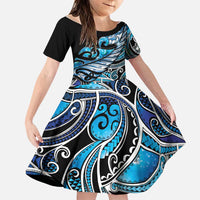 Maori Matariki - Manaia Family Matching Off Shoulder Maxi Dress and Hawaiian Shirt Galaxy Blue Paua Shell