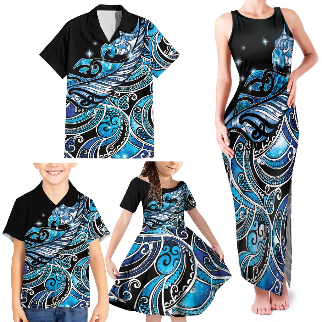Maori Matariki - Manaia Family Matching Tank Maxi Dress and Hawaiian Shirt Galaxy Blue Paua Shell