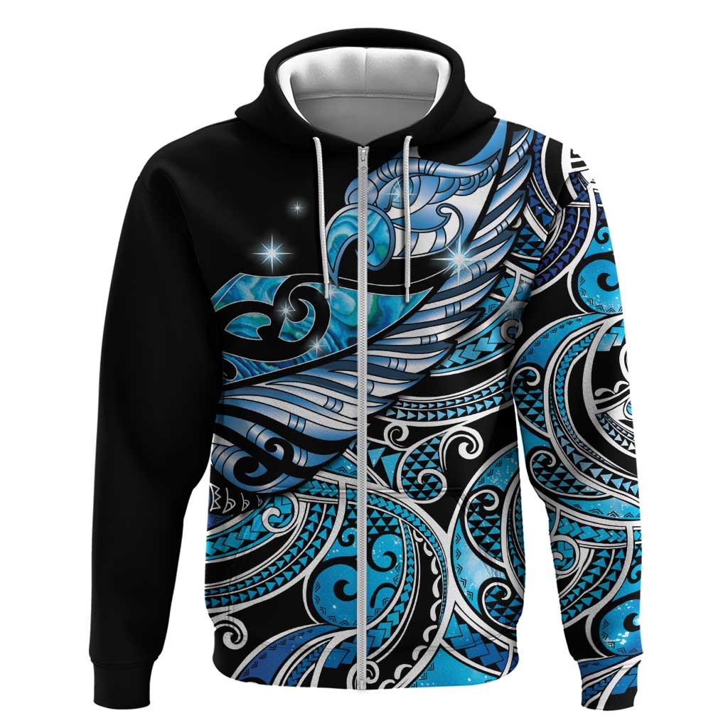 Maori Matariki - Manaia Hoodie Galaxy Blue Paua Shell