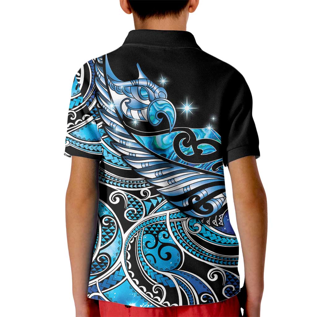 Maori Matariki - Manaia Kid Polo Shirt Galaxy Blue Paua Shell