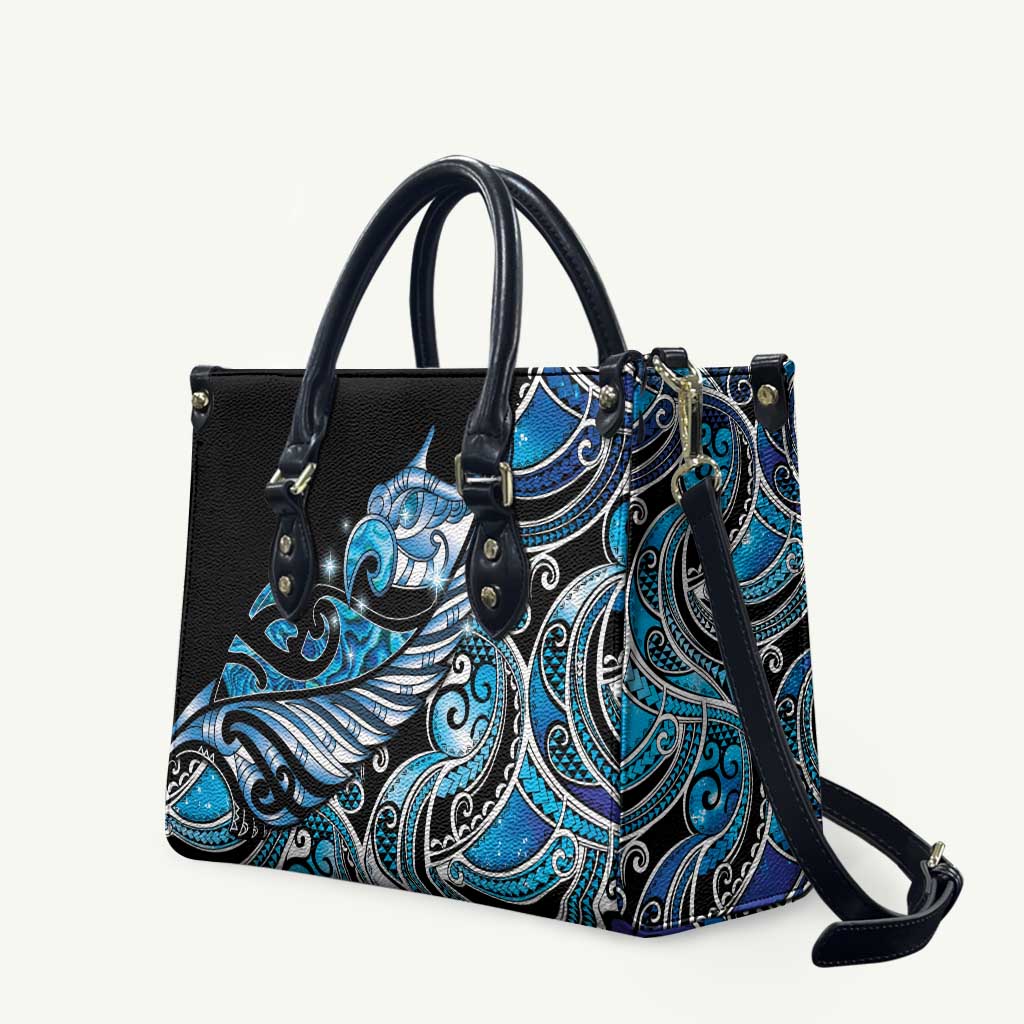 Maori Matariki - Manaia Leather Bag Galaxy Blue Paua Shell