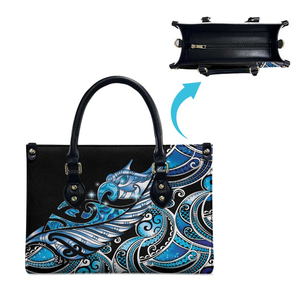Maori Matariki - Manaia Leather Bag Galaxy Blue Paua Shell