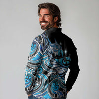 Maori Matariki - Manaia Long Sleeve Polo Shirt Galaxy Blue Paua Shell
