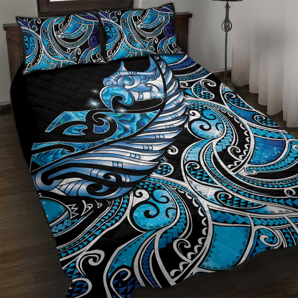 Maori Matariki - Manaia Quilt Bed Set Galaxy Blue Paua Shell