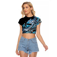 Maori Matariki - Manaia Raglan Cropped T Shirt Galaxy Blue Paua Shell