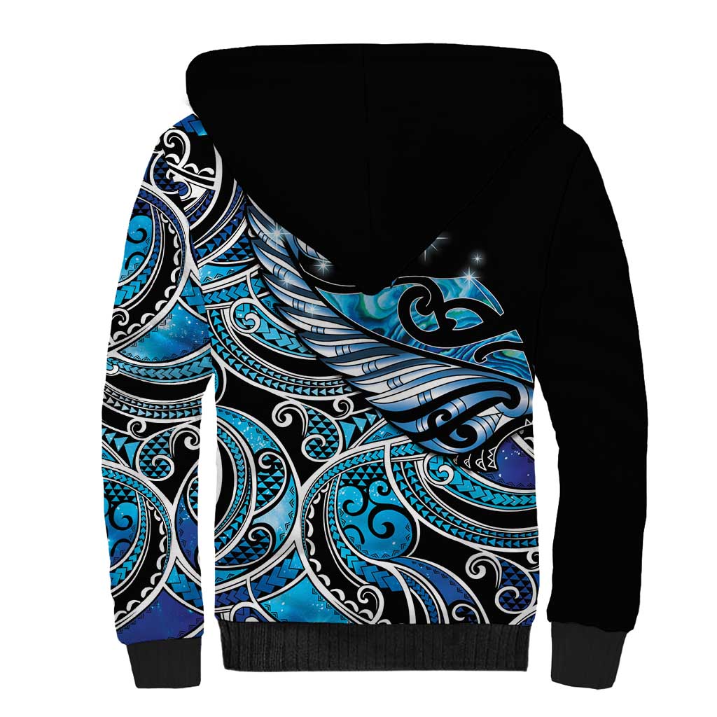 Maori Matariki - Manaia Sherpa Hoodie Galaxy Blue Paua Shell